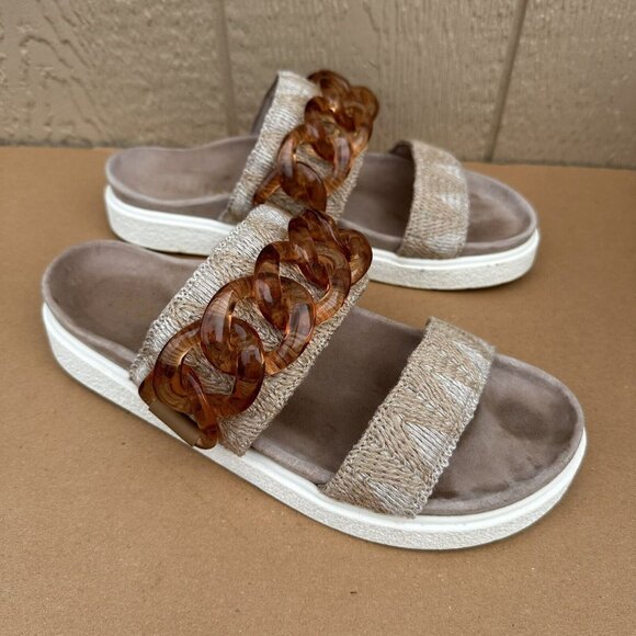 Inuikii Chain Velvet Strap Platform Slide Sandals Tan Size 41/11  Anthropologie - Picture 1 of 10